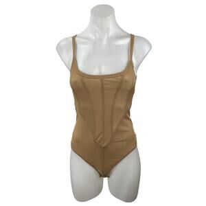 Free People Intimately That Girl Beige Sleeveless Cami Corset Bodysuit Top Sz S